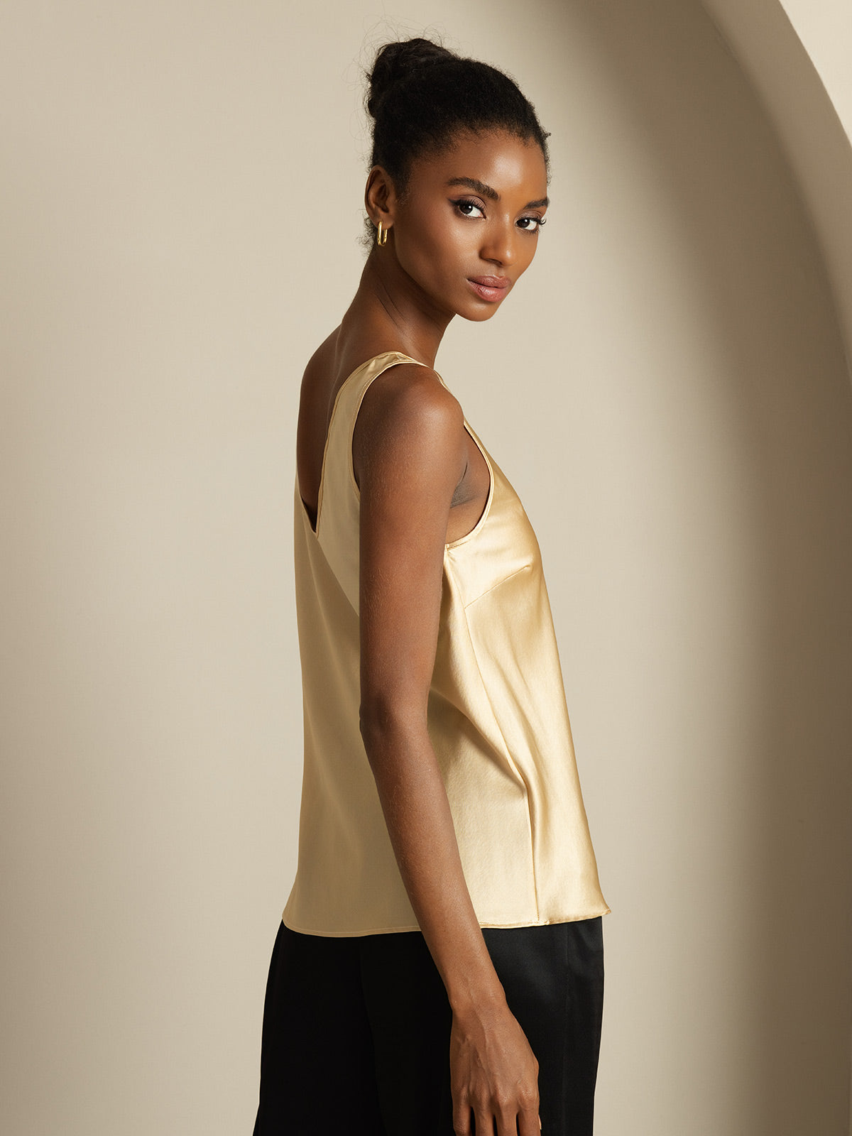 [Champán] SilkSilky-ES 19Momme Sin mangas Cuello en V Top de tirantes 003