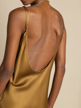 [Marrón] SilkSilky-ES Spaghetti Strap Cuello en U Vestido 005