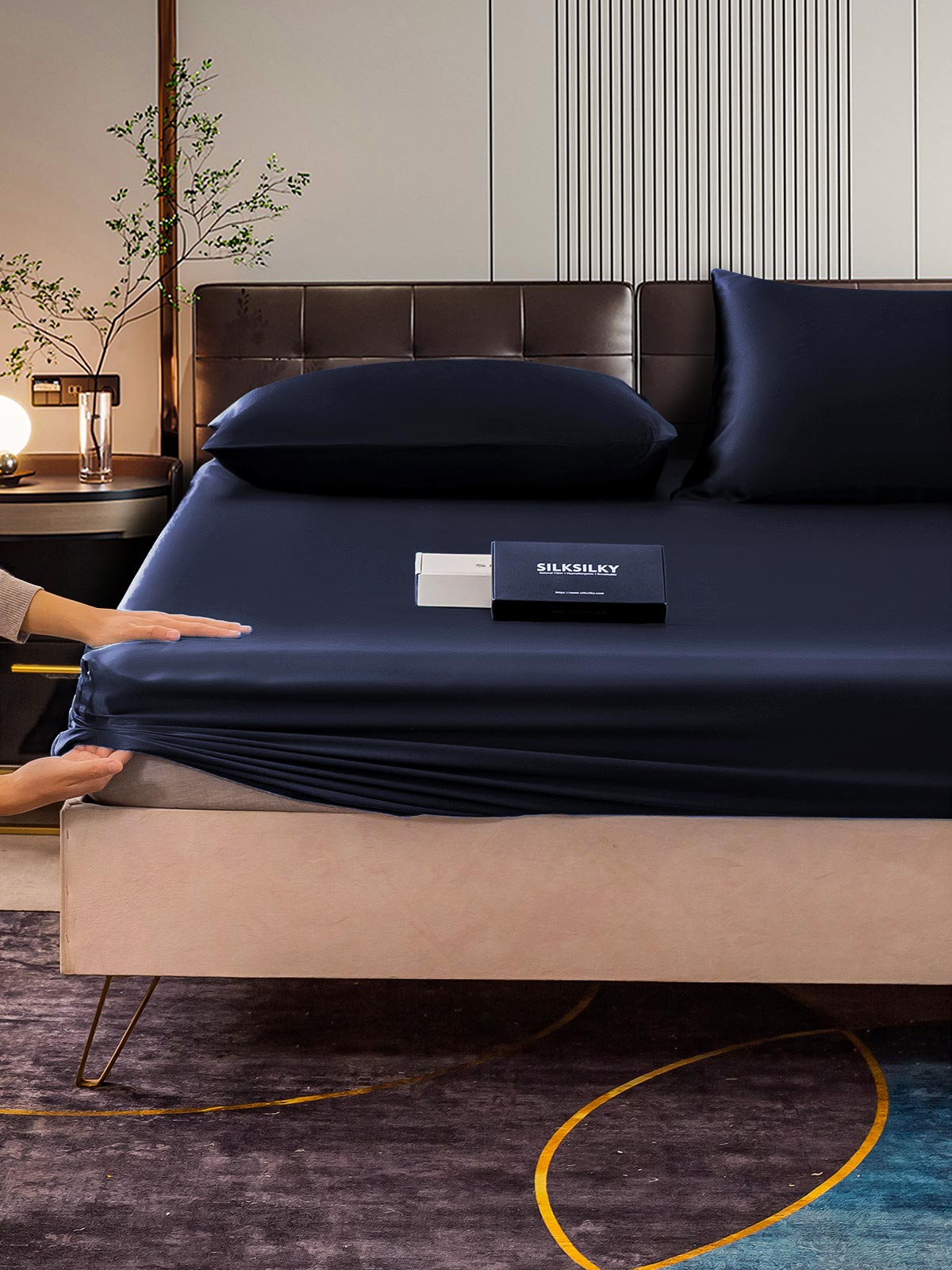 [Azul Oscuro] SilkSilky-ES 22Momme Seda Pura Bedding Set 006
