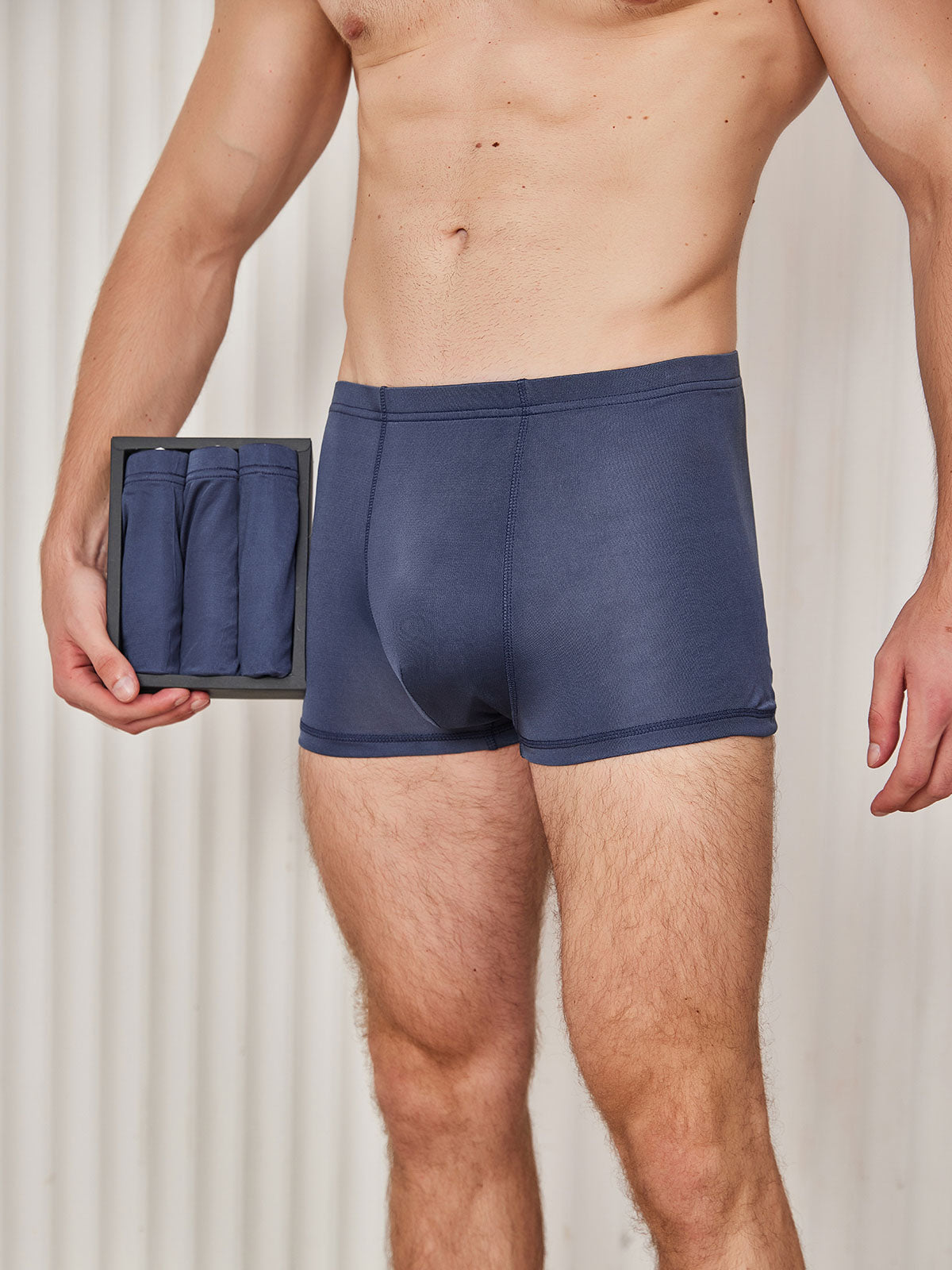 [Azul Oscuro] SilkSilky-ES Seda Pura Mens Underwear 001