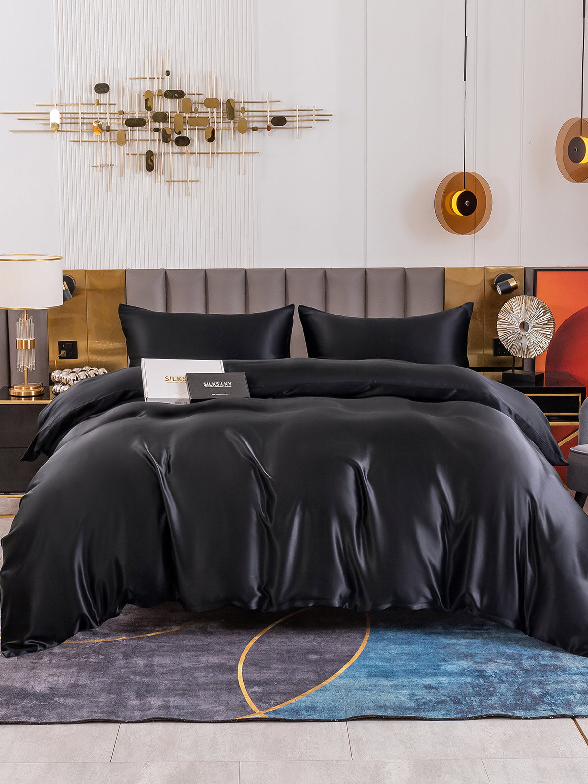 [Negro] SilkSilky-ES 19Momme Seda Pura Bedding Set 002