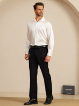 [Blanco] SilkSilky-ES 19Momme Manga larga Cuello con Solapa Camisa de hombre 007