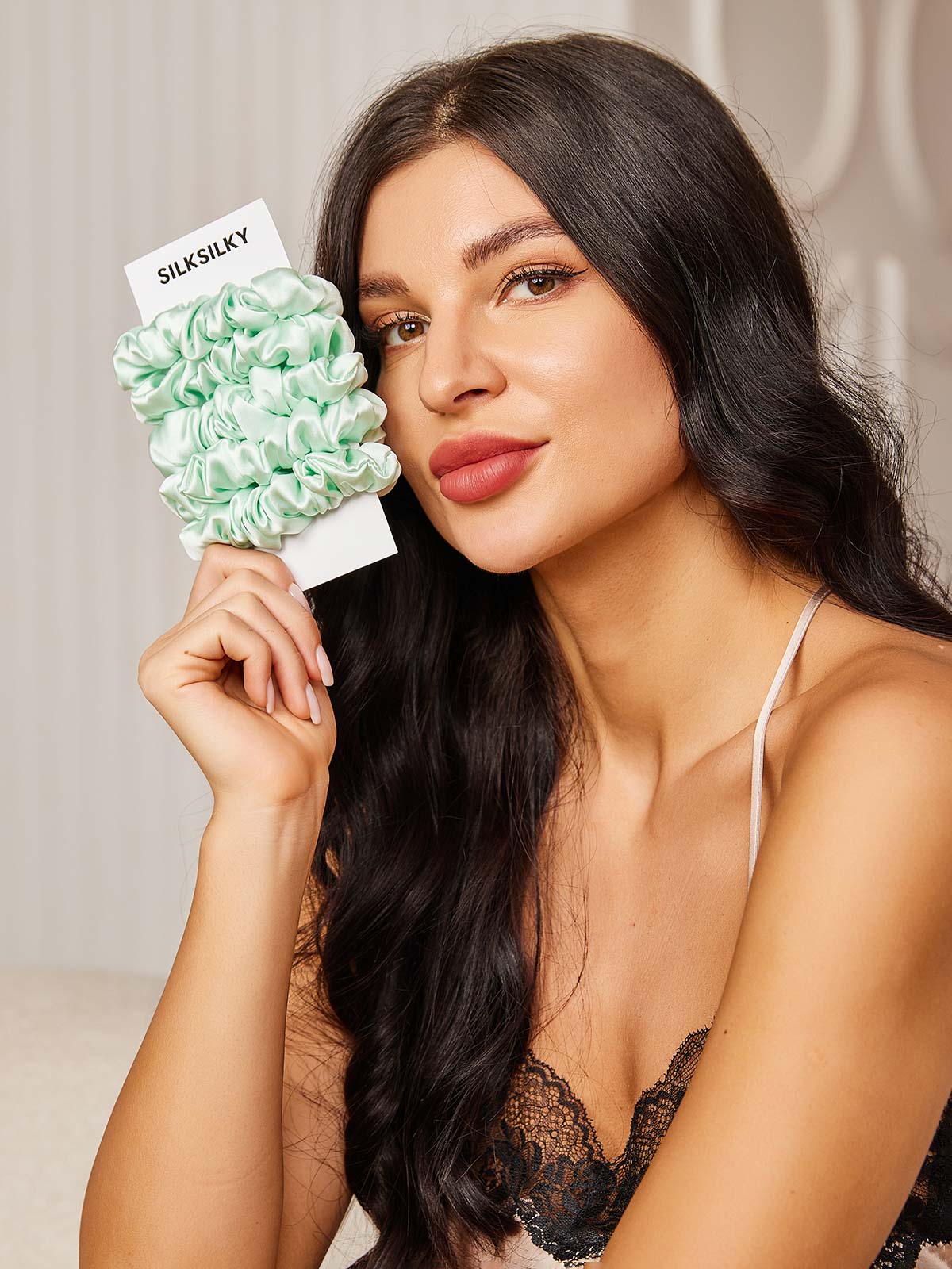 [Verde Claro] SilkSilky-ES 19Momme Seda Pura Scrunchie 001