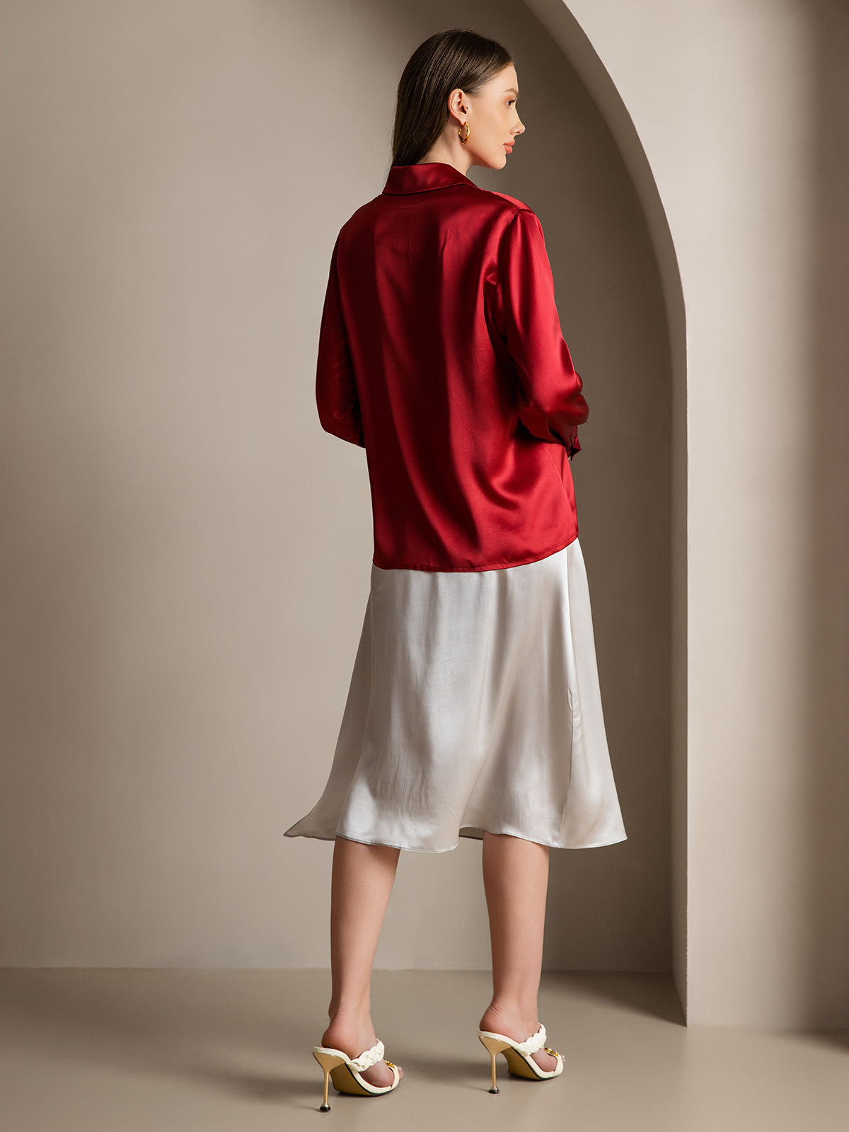 [Vino] SilkSilky-ES 19Momme Seda Lapel Collar Blusas de Mujer 002