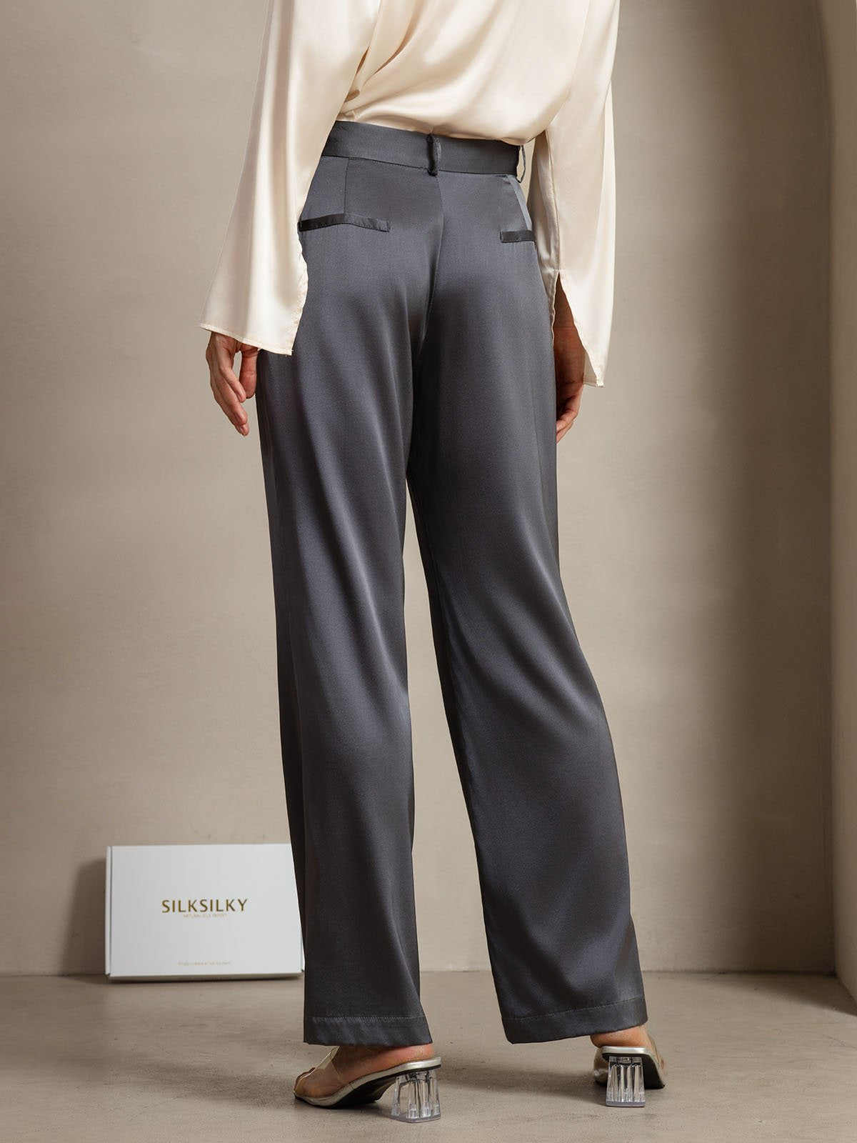 [GrisOscuro] SilkSilky-ES 19Momme Seda Womens Pants 006