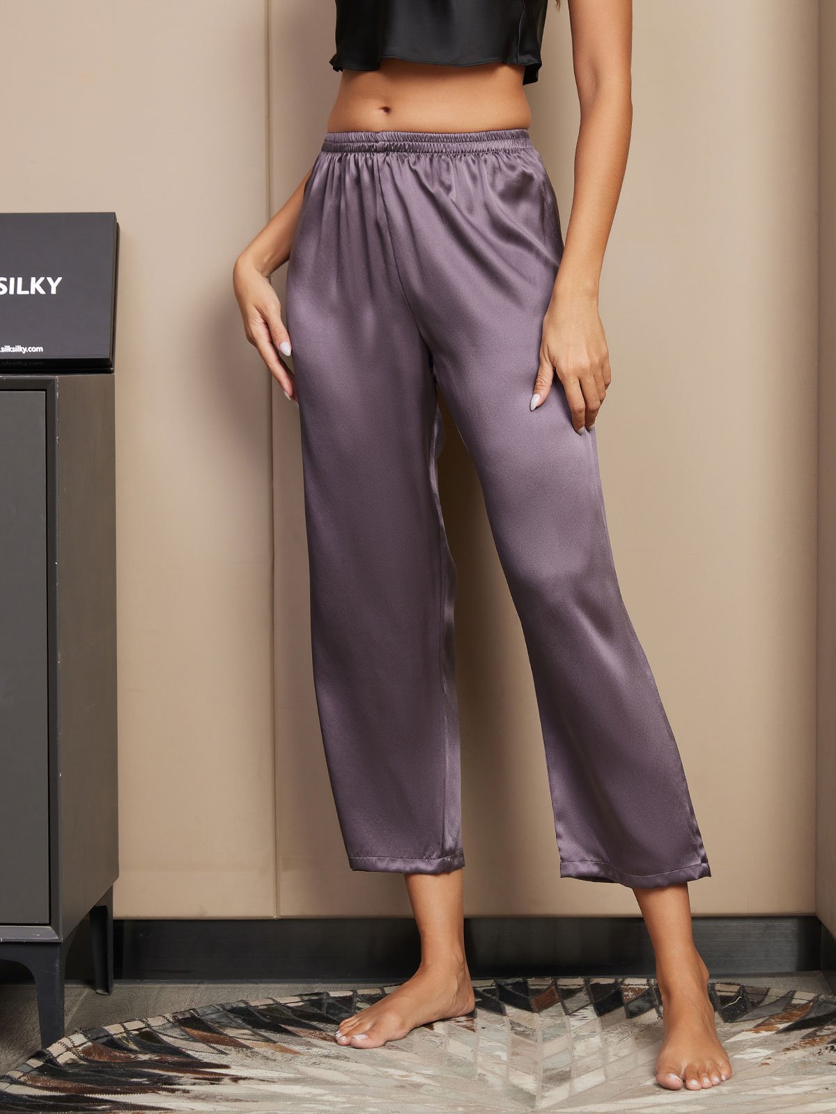 [Gris Púrpura] SilkSilky-ES Seda Pura Womens Sleep Bottoms 004