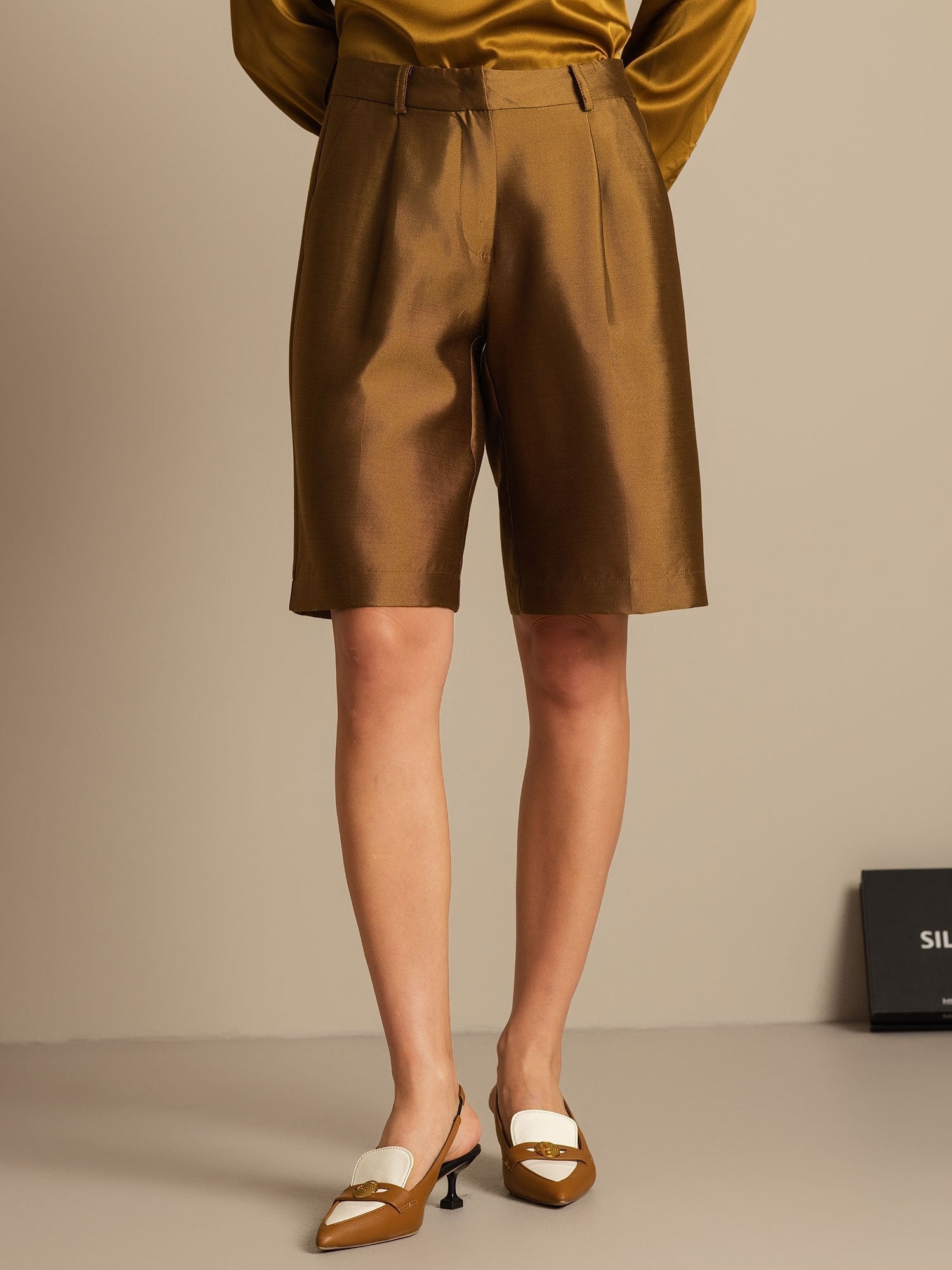 [Bronce] SilkSilky-ES 32Momme Silk-Wool Blend Womens Shorts 006,