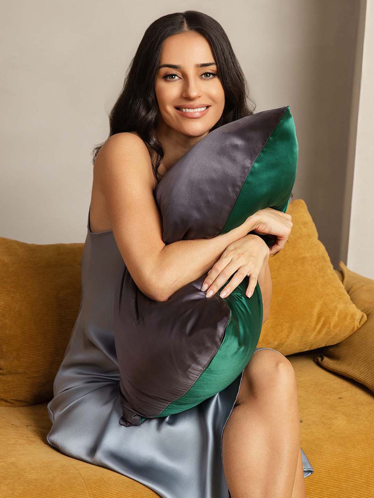 [VerdeOscuro+GrisOscuro] SilkSilky-ES 22Momme Seda Pura Pillowcase 003