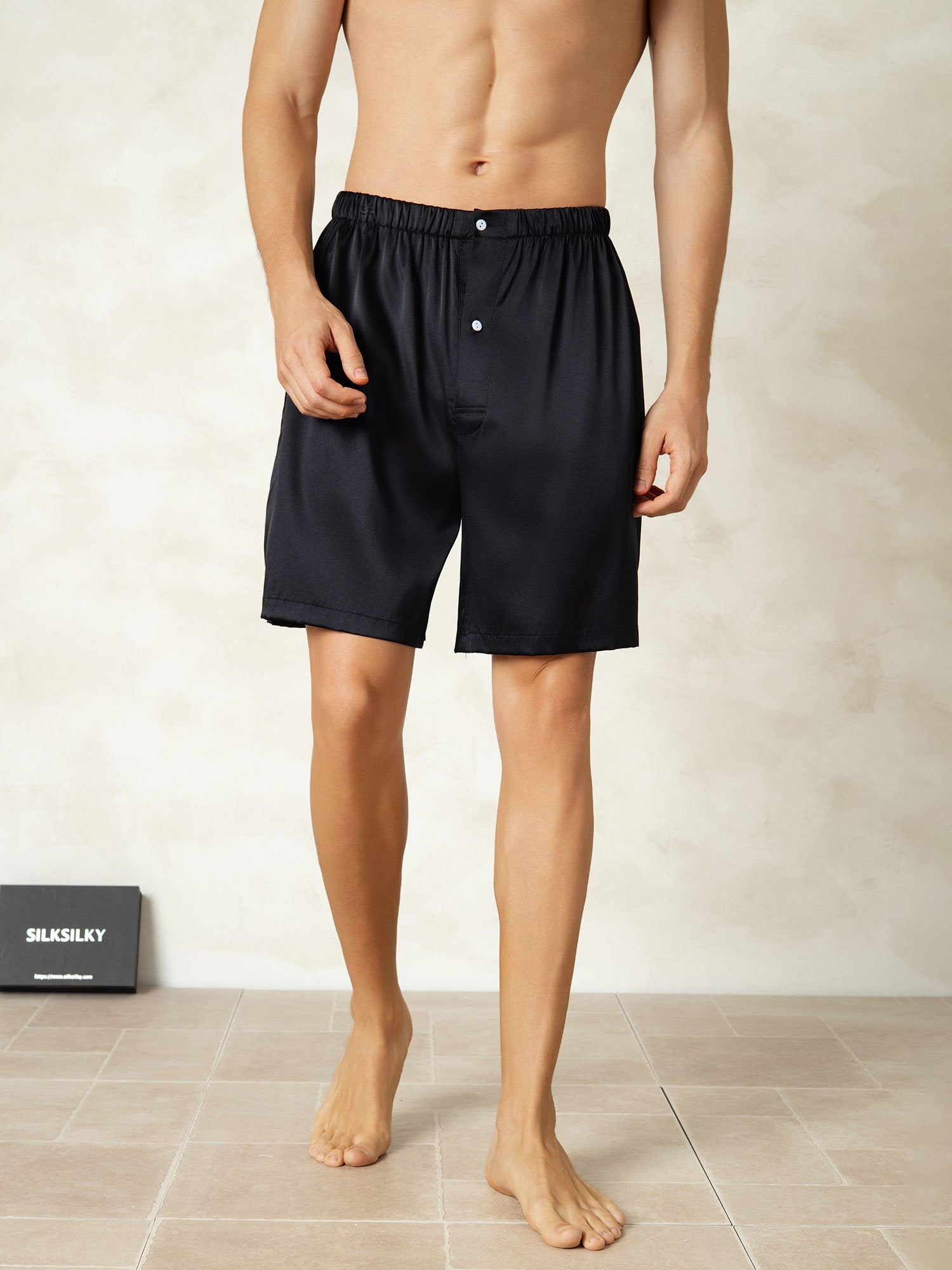 [Negro] SilkSilky-ES Seda Pura Mens Sleep Bottoms 001