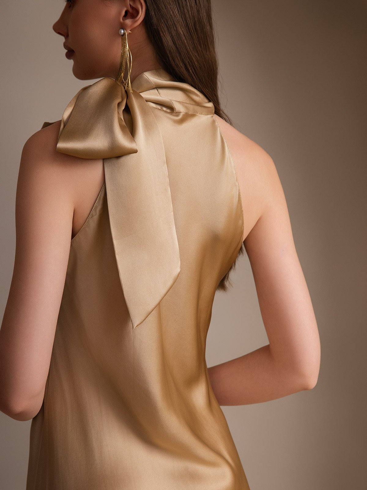 [Champán] SilkSilky-ES 19Momme Seda Sin mangas Corbata Vestido 004