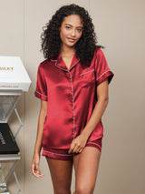 [Vino] SilkSilky-ES Short Sleeve Lapel Collar Pijamas de mujer 003