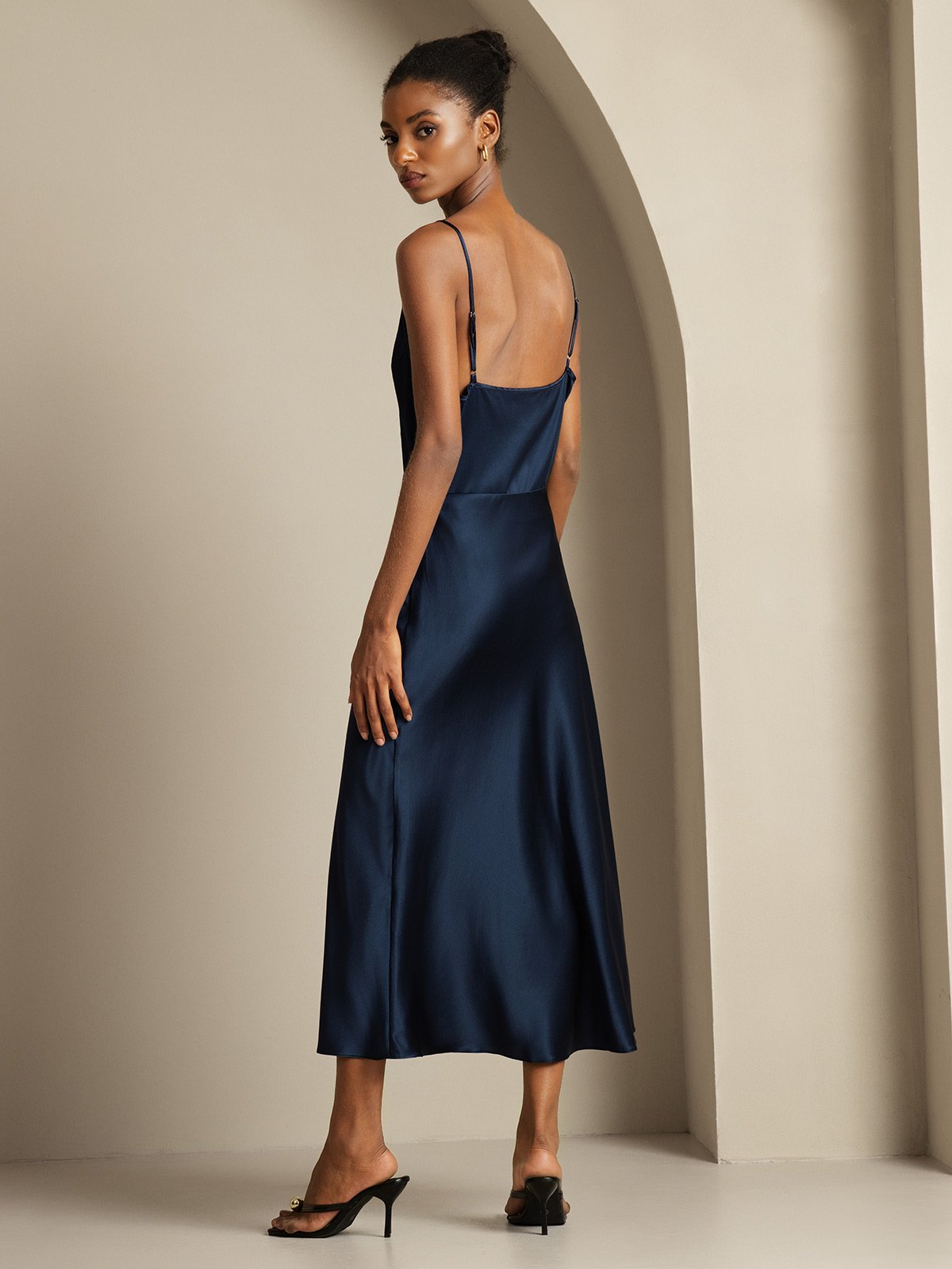 [Azul Oscuro] SilkSilky-ES 19Momme Seda Pura Womens Outfit Sets 002,