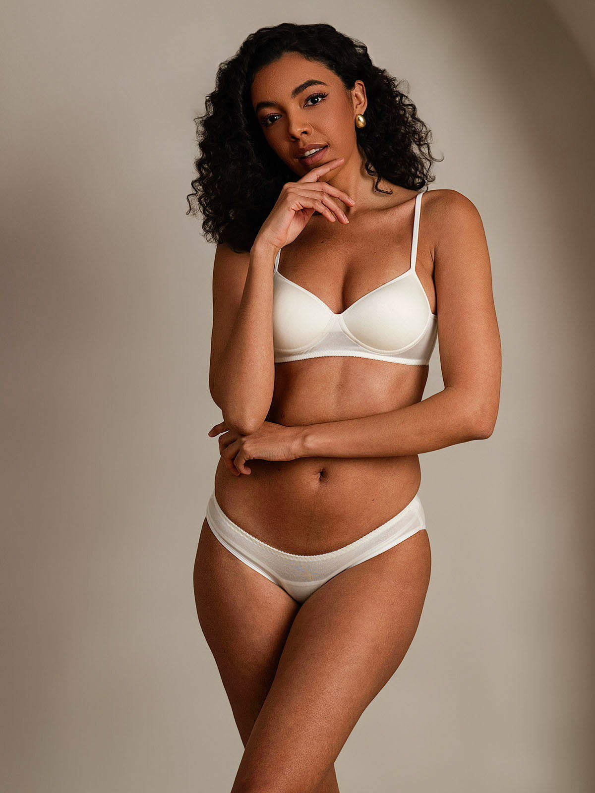 [Blanco] SilkSilky-ES Tejido de seda Bra&Panty Set 004