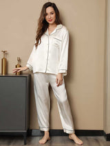 [Blanco] SilkSilky-ES Long Sleeve Lapel Collar Pijamas de mujer 004