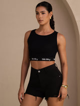 [Negro] SilkSilky-ES Sleeveless Crew Neck Top de tirantes 006