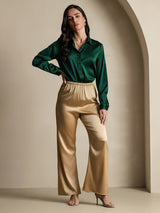 [Verde Oscuro] SilkSilky-ES Long Sleeve Lapel Collar Blusas de Mujer 010