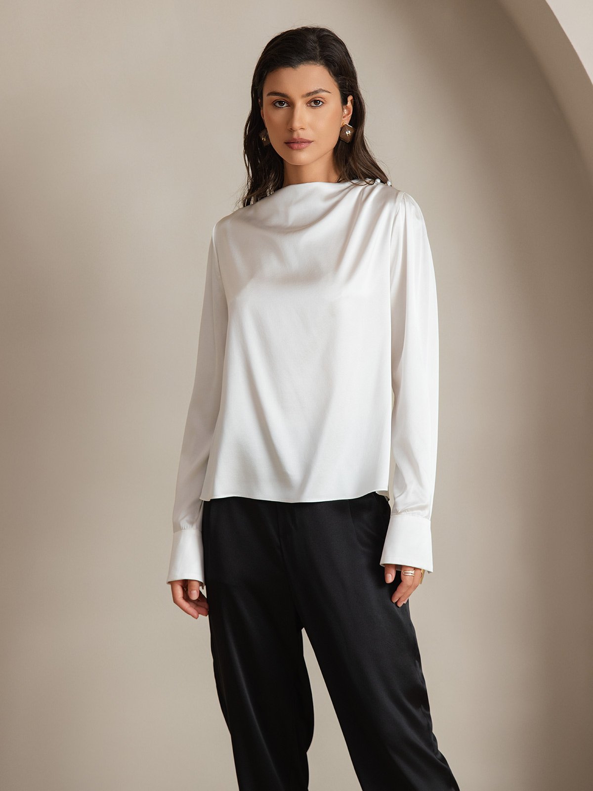 [Blanco] SilkSilky-ES 19Momme Seda Womens Shirt 001