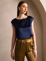 [Azul Oscuro] SilkSilky-ES Cap Sleeve Round Neck Camisetas de Mujer 001