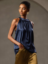 [Azul Oscuro] SilkSilky-ES Sleeveless Halter Camisetas de Mujer 001
