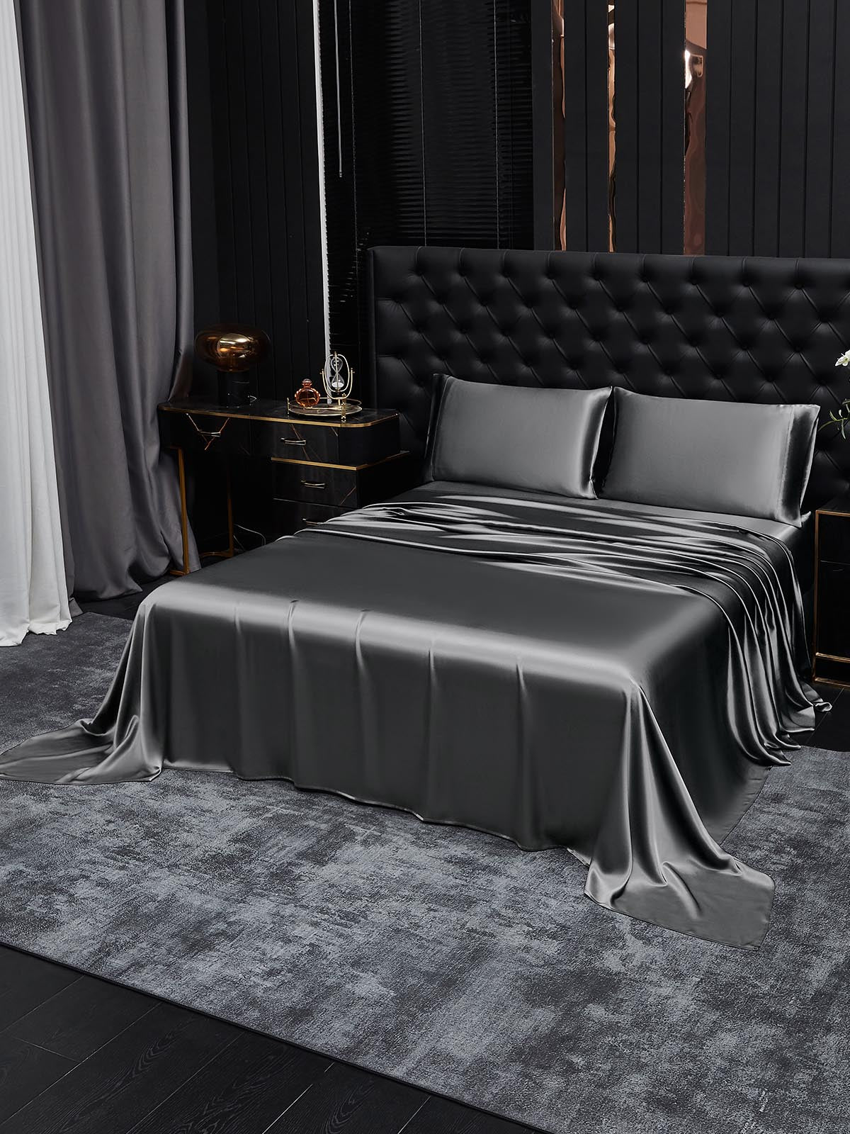 [Gris Oscuro] SilkSilky-ES 19Momme Seda Pura Bedding Set 001
