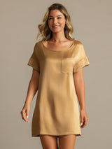 [MarrónClaro] SilkSilky-ES 19Momme Seda Nightgown 005
