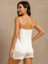 [Blanco] SilkSilky-ES 19Momme Seda Sin mangas Camisole Set 002