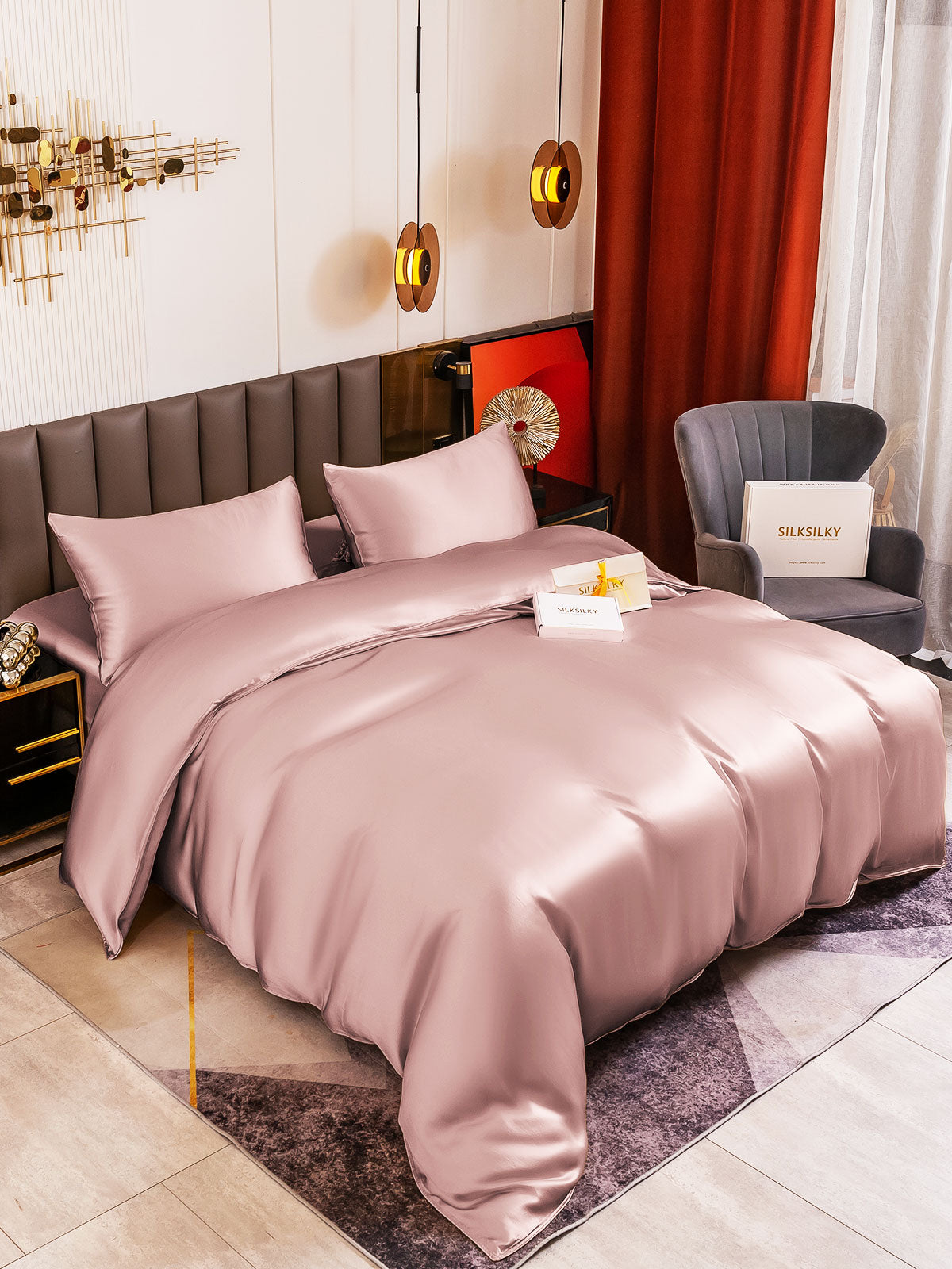 [Malva Pálido] SilkSilky-ES 19Momme Seda Pura Bedding Set 005