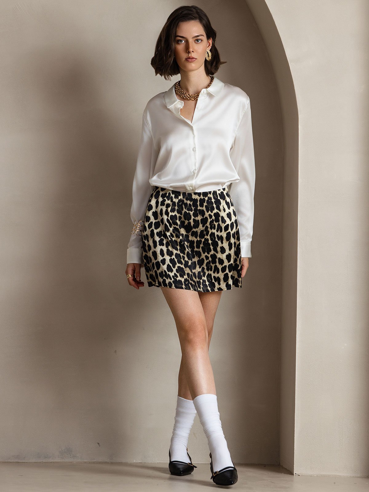 SilkSilky ES 19Momme Seda Skirt Leopardo 006