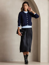 [Negro] SilkSilky-ES Spaghetti Strap V Neck Vestido 007
