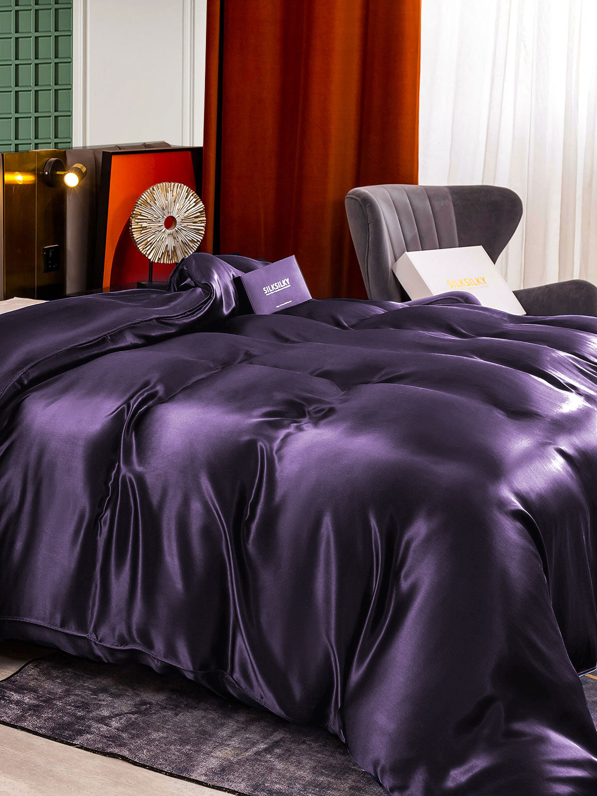 SilkSilky ES 25Momme Seda Pura Duvet Cover MoradoOscuro 004