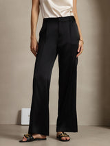 [Negro] SilkSilky-ES 19Momme Seda Womens Pants 001,