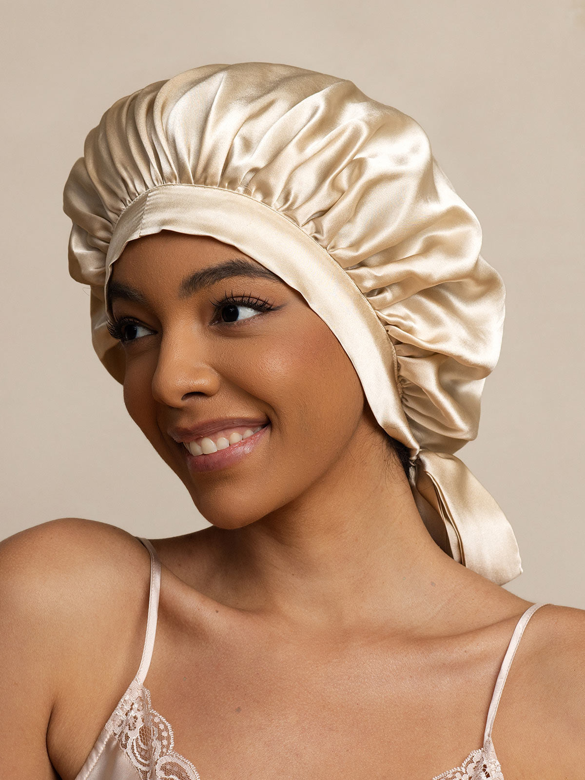 [Beige] SilkSilky-ES Seda Pura Sleep Cap 002