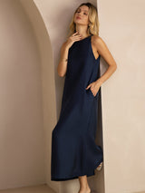 [Azul Oscuro] SilkSilky-ES Sleeveless Crew Neck Vestido 007