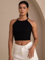 [Negro] SilkSilky-ES Sleeveless Crew Neck Top de tirantes 001