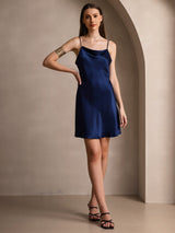 [Azul Oscuro] SilkSilky-ES Spaghetti Strap Cowl Neck Vestido 007