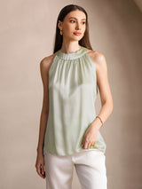 [Verde Claro] SilkSilky-ES Sleeveless Halter Camisetas de Mujer 001