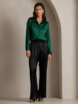 [Verde Oscuro] SilkSilky-ES Long Sleeve Lapel Collar Blusas de Mujer 004