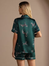 [Cebra Esmeralda] SilkSilky-ES Short Sleeve Lapel Collar Pijamas de mujer 002