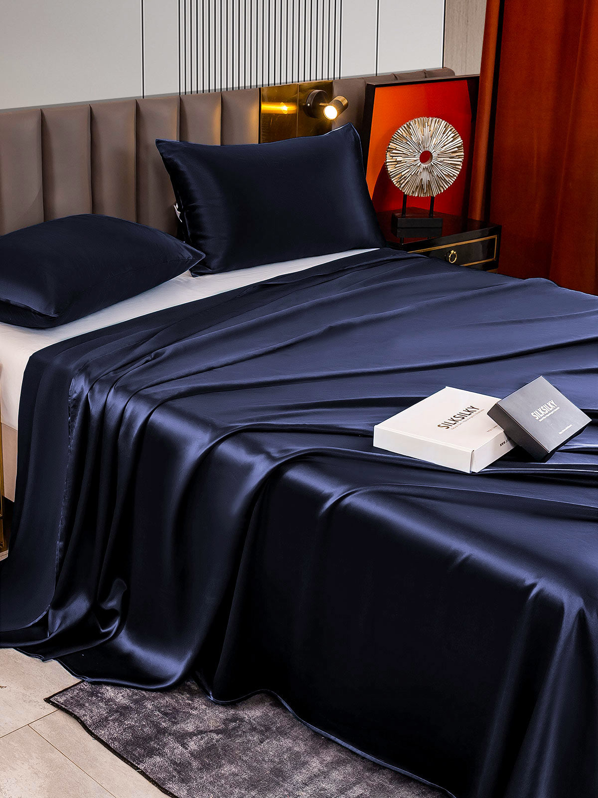 [Azul Oscuro] SilkSilky-ES 22Momme Seda Pura Bedding Set 004