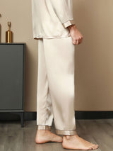 [Marrón Claro] SilkSilky-ES Seda Pura Mens Sleep Bottoms 002,