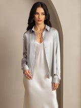 [Gris Claro] SilkSilky-ES Long Sleeve Lapel Collar Blusas de Mujer 007