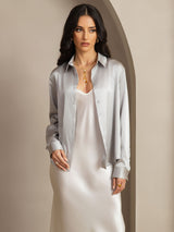 [Gris Claro] SilkSilky-ES Long Sleeve Lapel Collar Blusas de Mujer 007