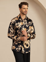 [Dragón Negro] SilkSilky-ES Long Sleeve Lapel Collar Camisa de hombre 004