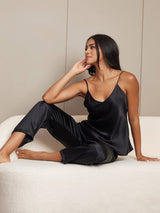 [Negro] SilkSilky-ES Spalline Sottili Cuello en V Conjunto de tirantes 001