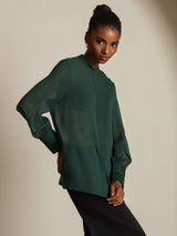 [Verde Oscuro] SilkSilky-ES Seda Pura Womens Shirt 007