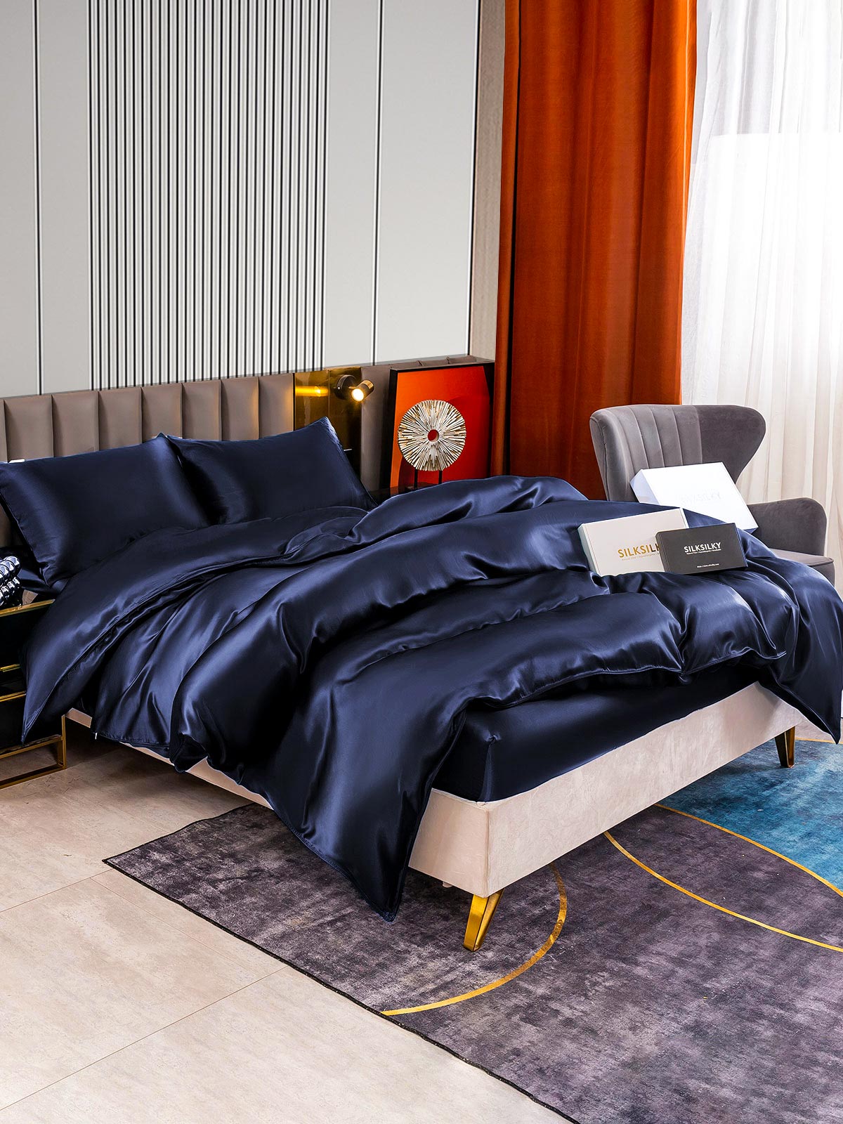 [Azul Oscuro] SilkSilky-ES 22Momme Seda Pura Bedding Set 003