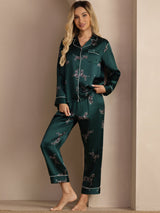 [Cebra Esmeralda] SilkSilky-ES Long Sleeve Lapel Collar Pijamas de mujer 005