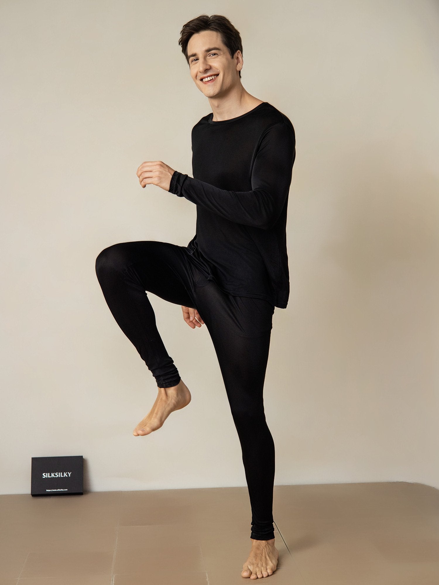 [Negro] SilkSilky-ES Seda Mens Pajamas 002