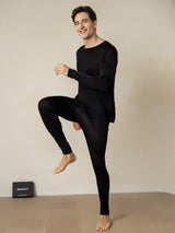 [Negro] SilkSilky-ES Long Sleeve Round Neck Ropa Interior Larga Hombre 002