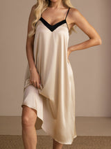 [Beige Arroz] SilkSilky-ES V Neck Camisón 007